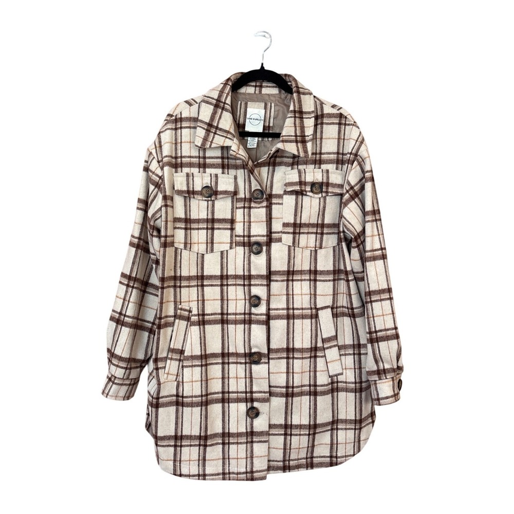 Vine & Valley Shacket Women Brown Plaid Boho Cabin Oversized Wool Blend SIZE L